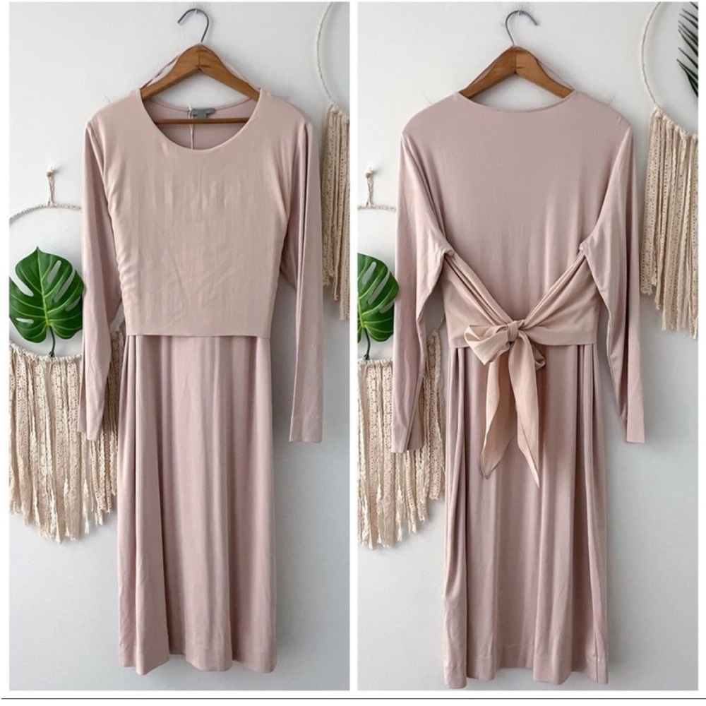 COS Pink Tie back Long Sleeve Midi Dress